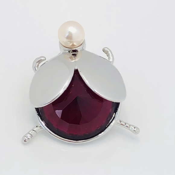 NEW Henri Bendel Silver & Ruby Beetle Brooch Pin - Picture 4 of 9